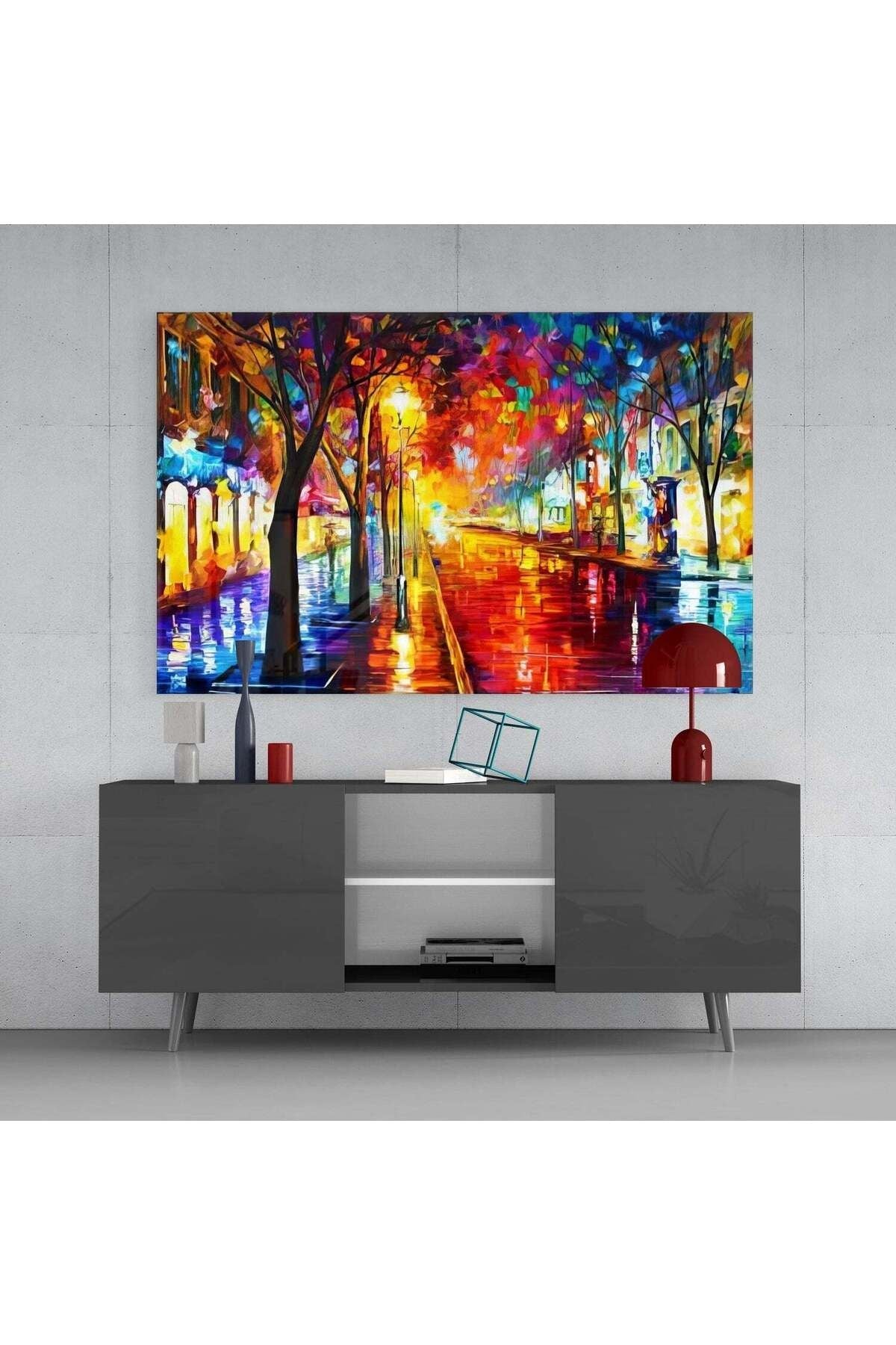 Işıklı Cadde Cam Tablo