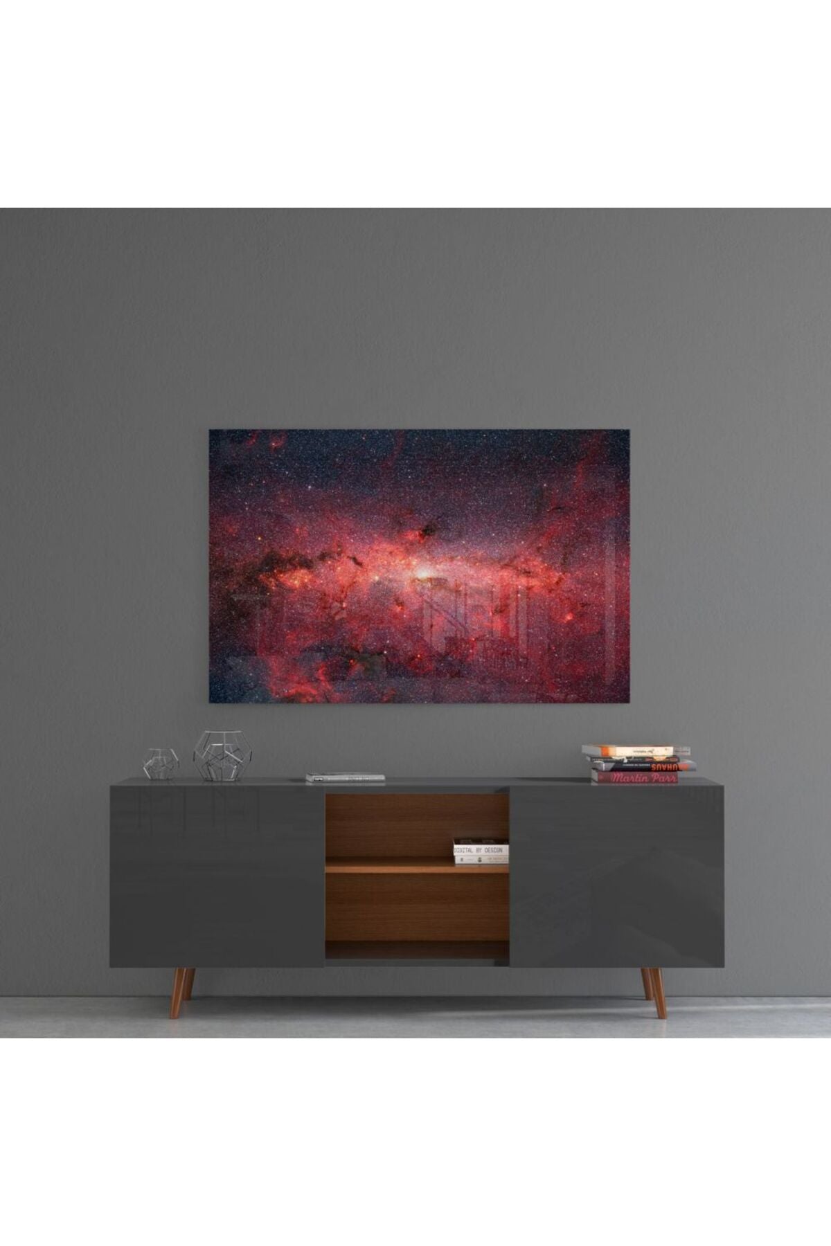 Kırmızı Nebula Cam Tablo