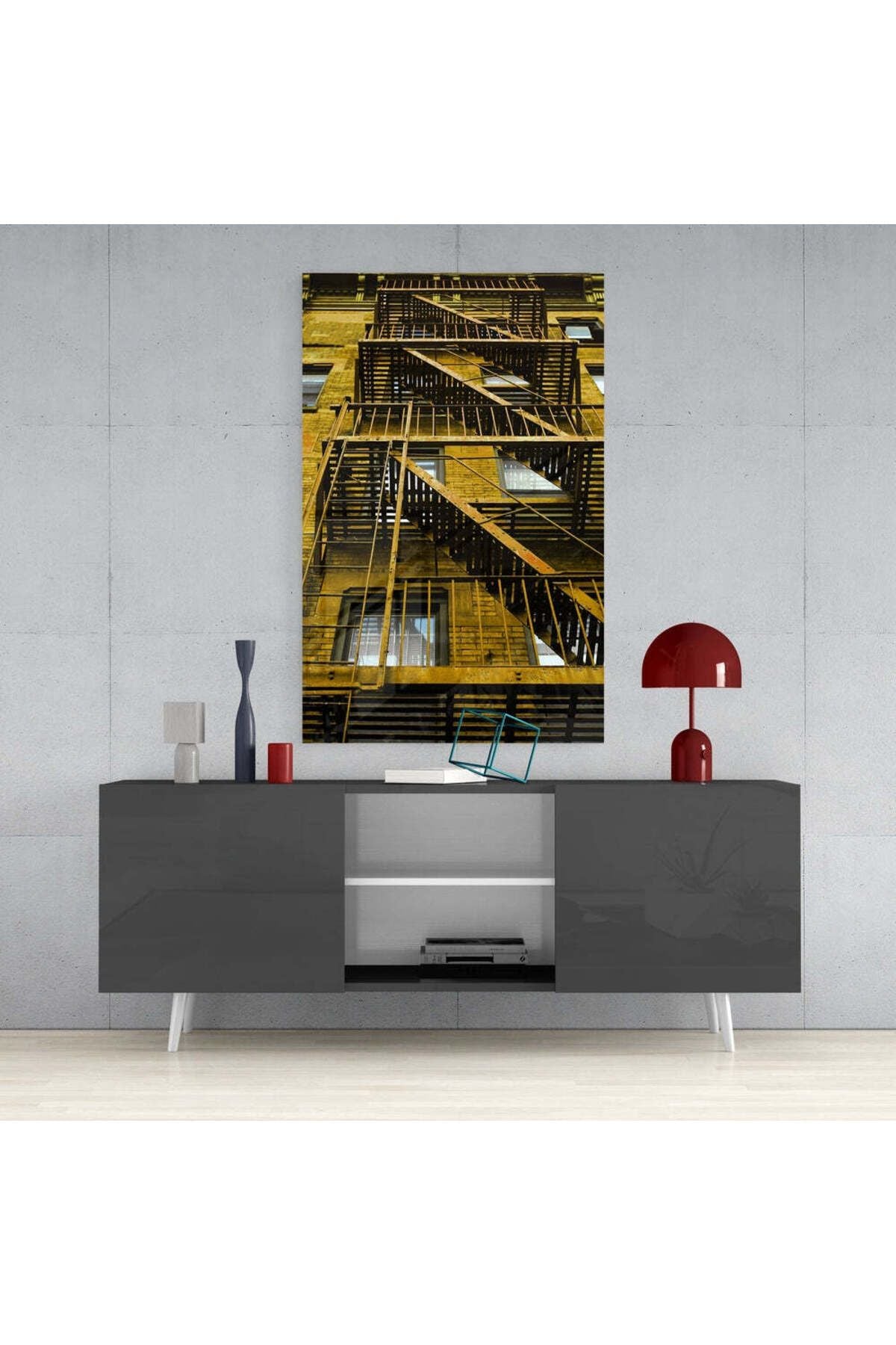 Sarı Merdivenler Cam Tablo