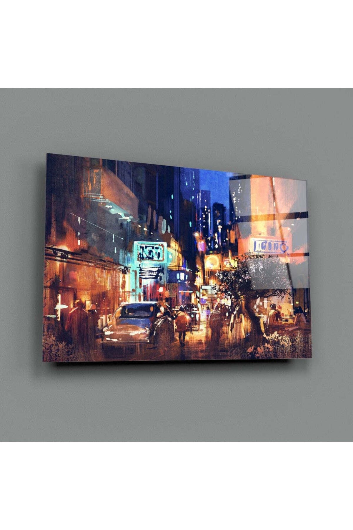 Şehirde Gece Cam Tablo