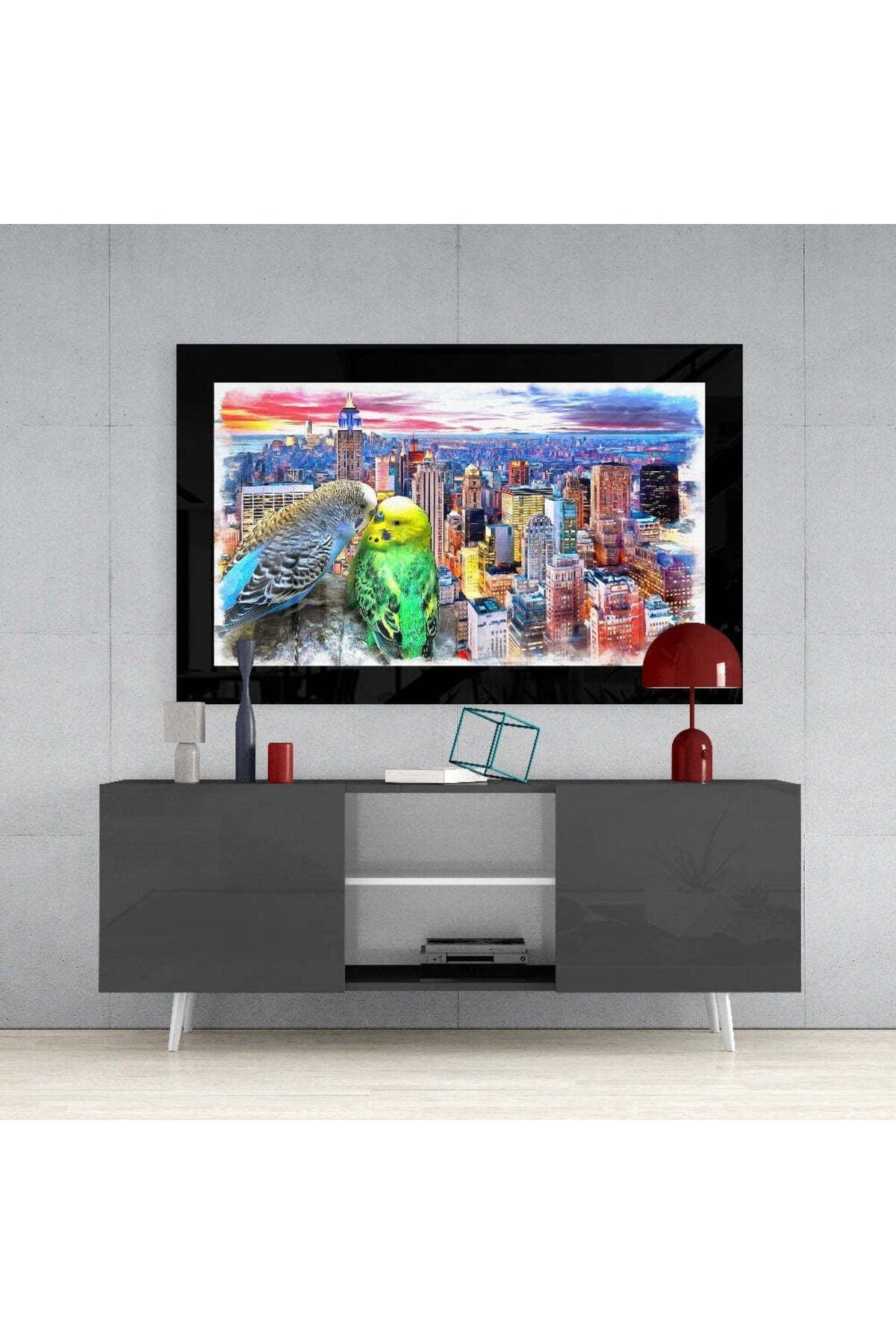 Muhabbet Kuşları Cam Tablo
