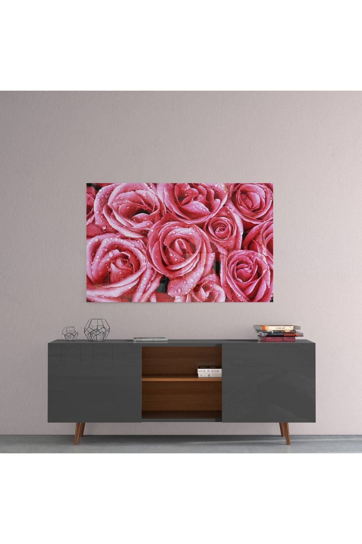 Pembe Gül Cam Tablo