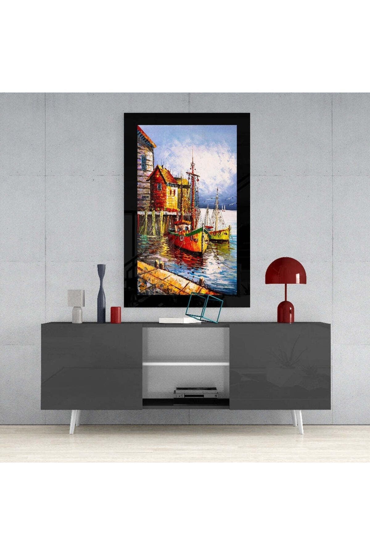 Balıkçı Kasabası Cam Tablo