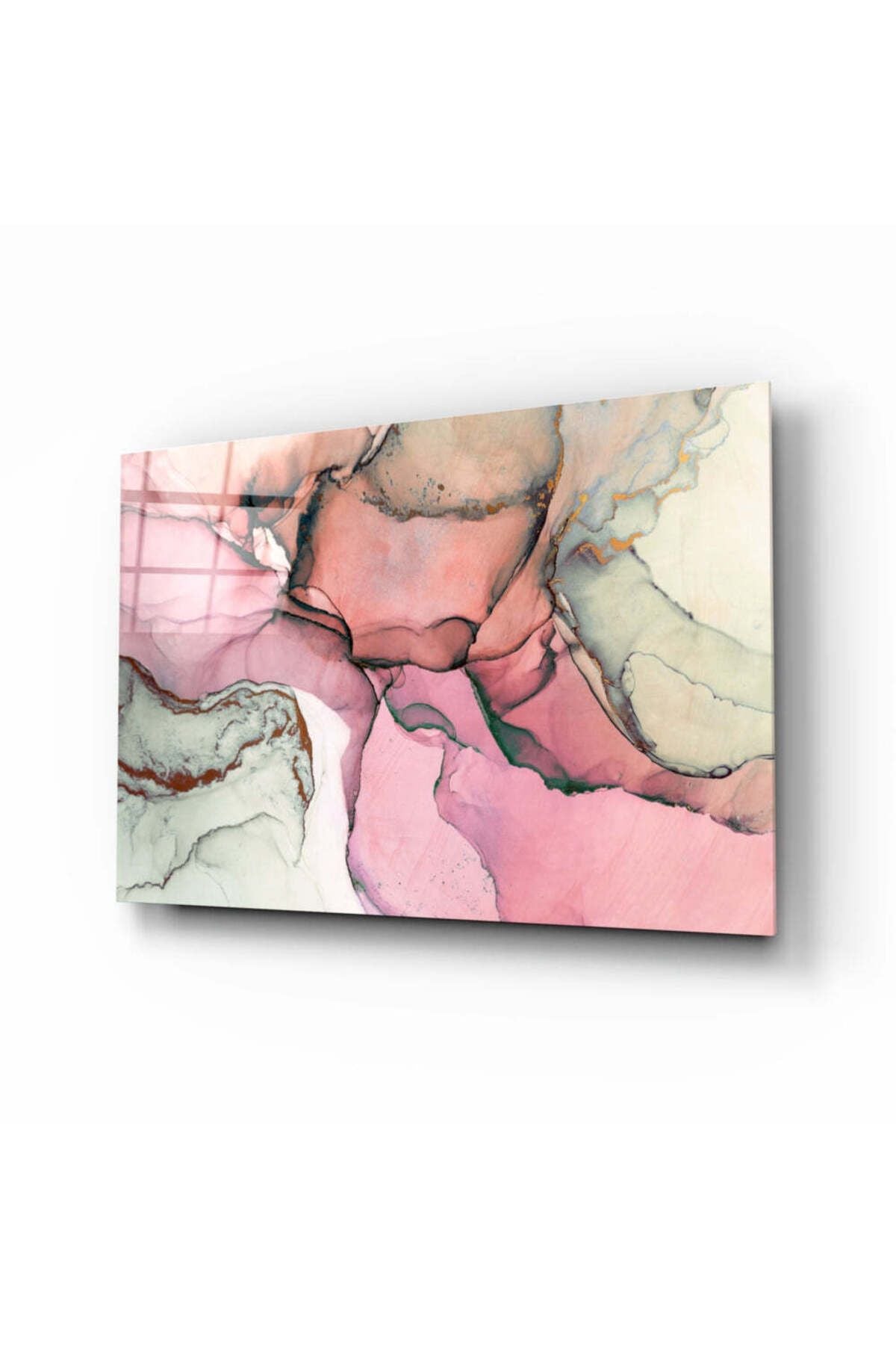 Pembe Mermer Desen Cam Tablo