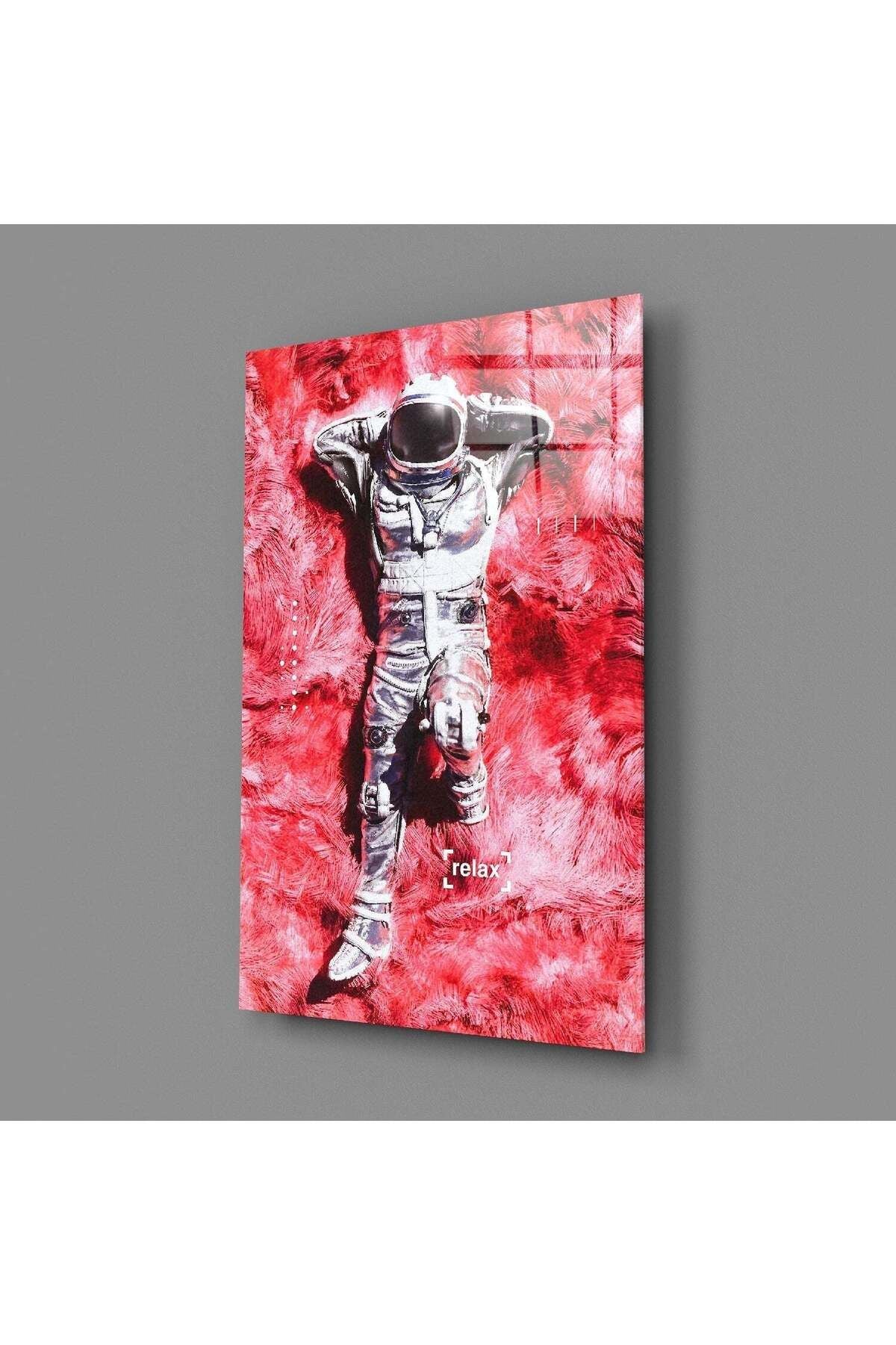 Astronot ve Uzay Çimenleri Cam Tablo