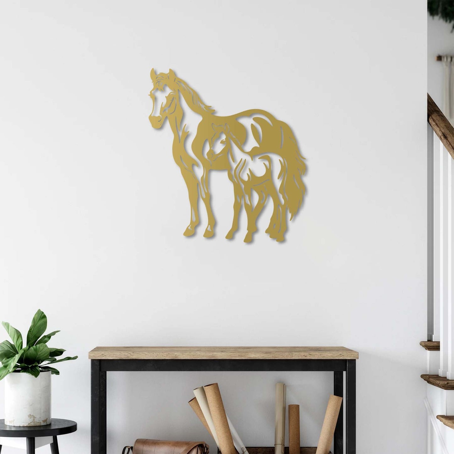 Mother and Foal Horse Metal Painting