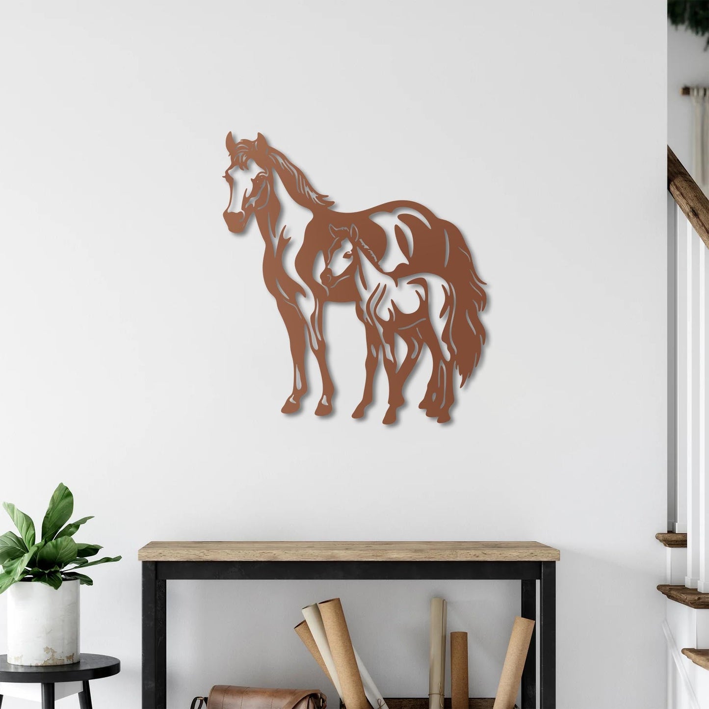 Mother and Foal Horse Metal Painting