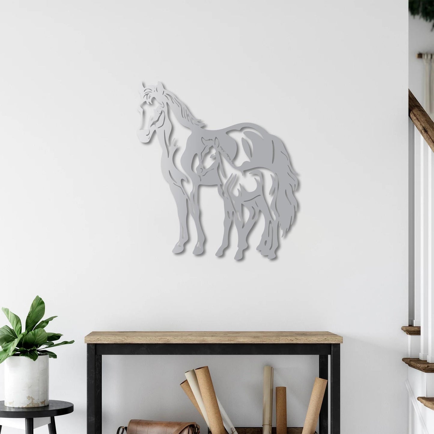 Mother and Foal Horse Metal Painting