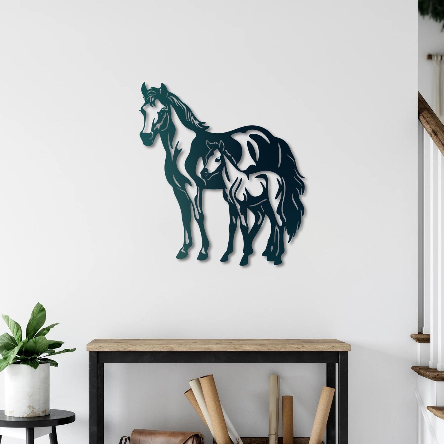 Mother and Foal Horse Metal Painting