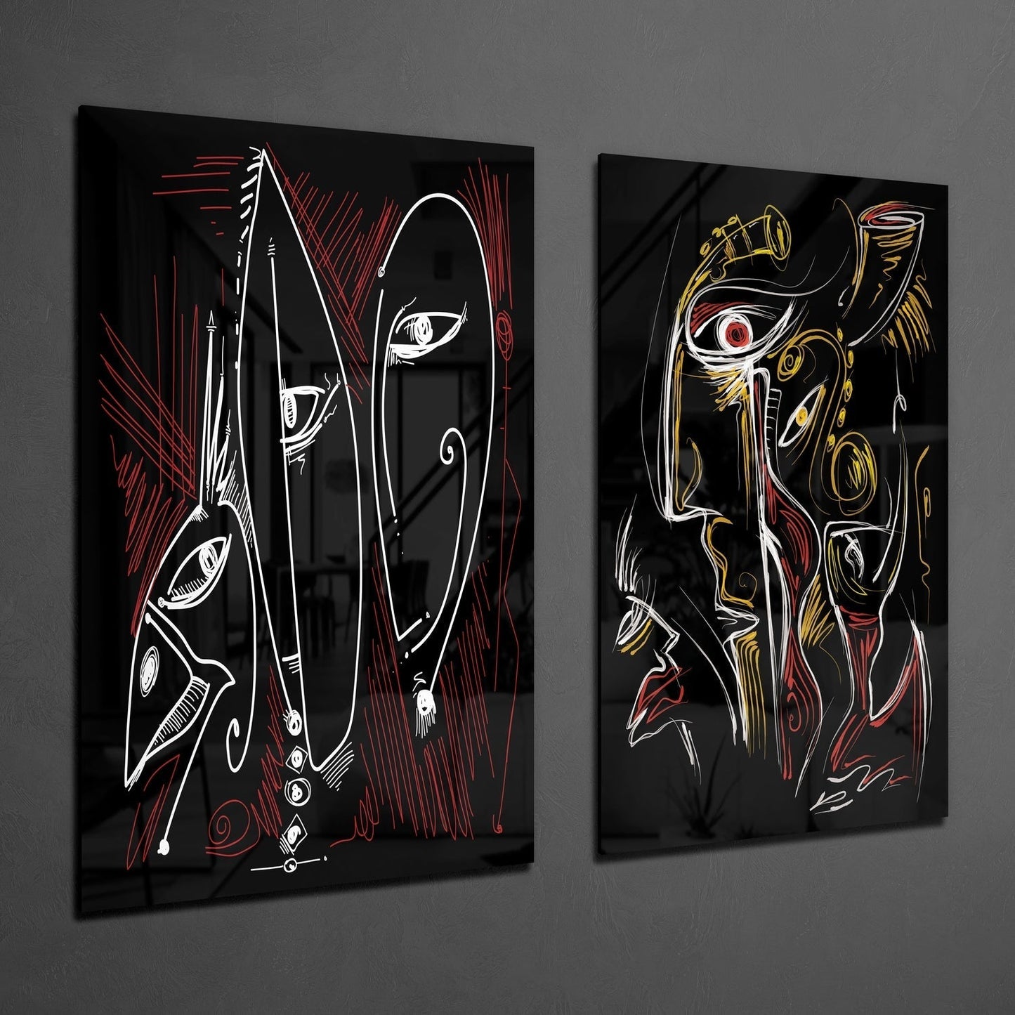 Picasso Tarzı 2 Parçalı Kombin Cam Tablo