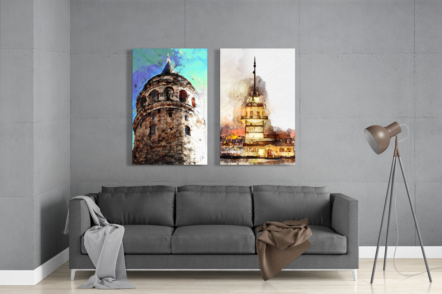 Galata Kulesi Ve Kızlık Kulesi 2 Parçalı Kombin Cam Tablo