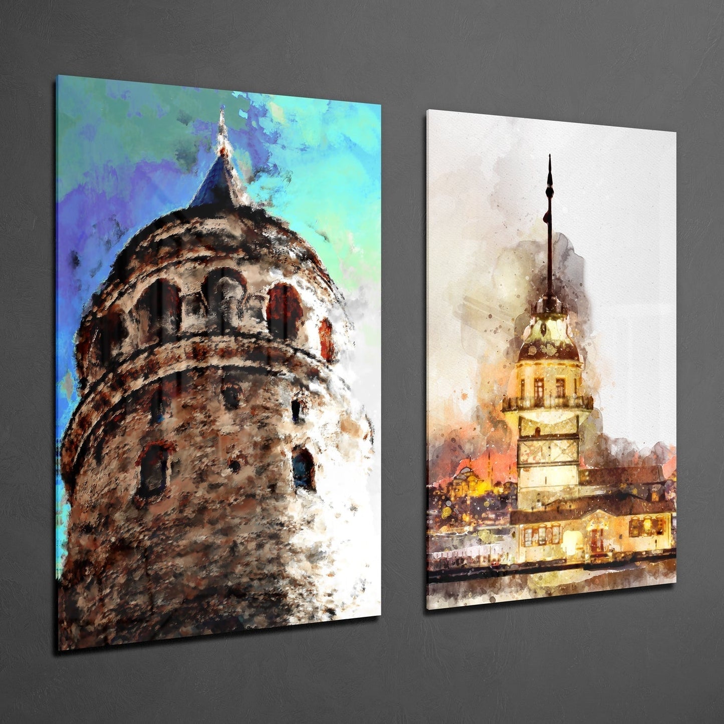 Galata Kulesi Ve Kızlık Kulesi 2 Parçalı Kombin Cam Tablo