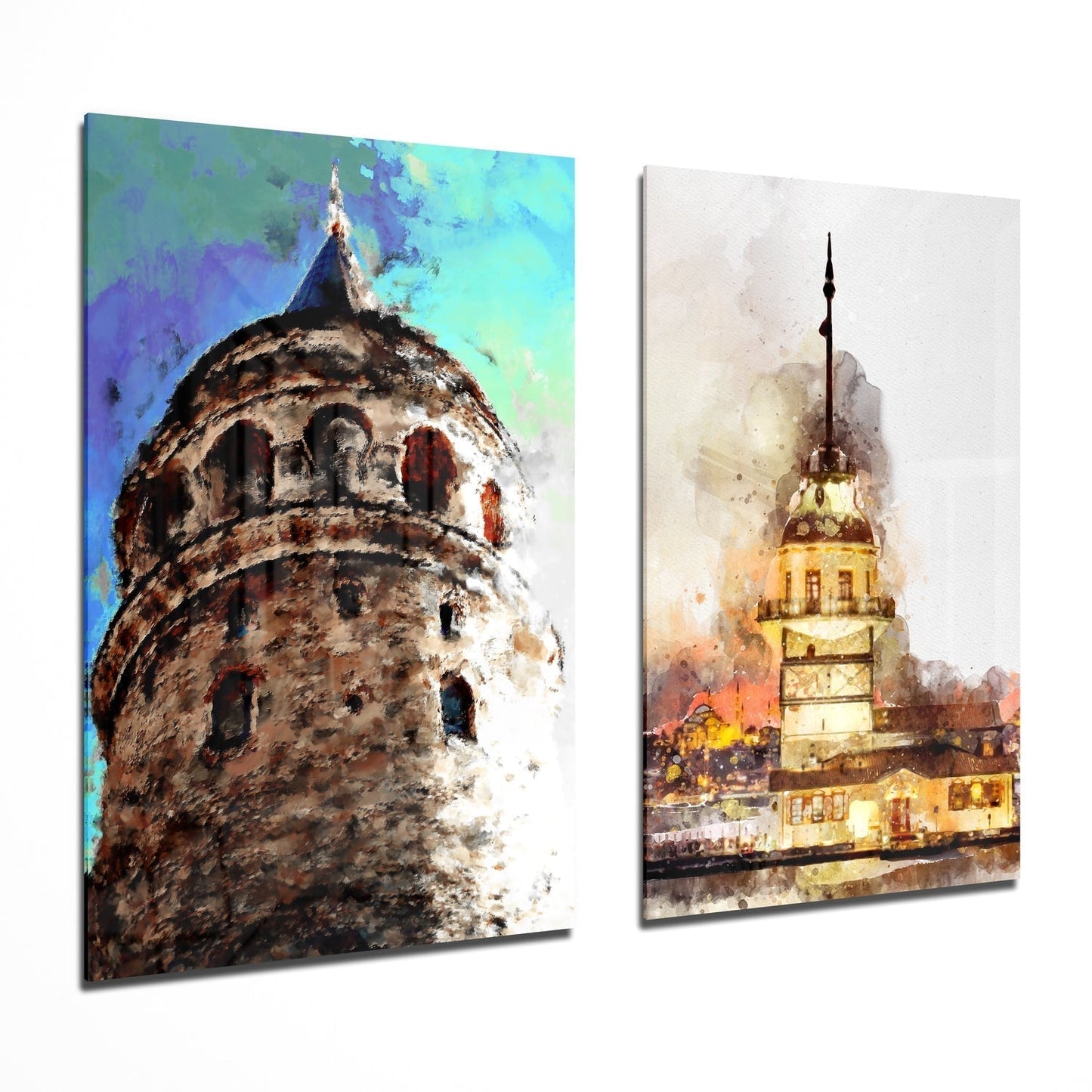 Galata Kulesi Ve Kızlık Kulesi 2 Parçalı Kombin Cam Tablo