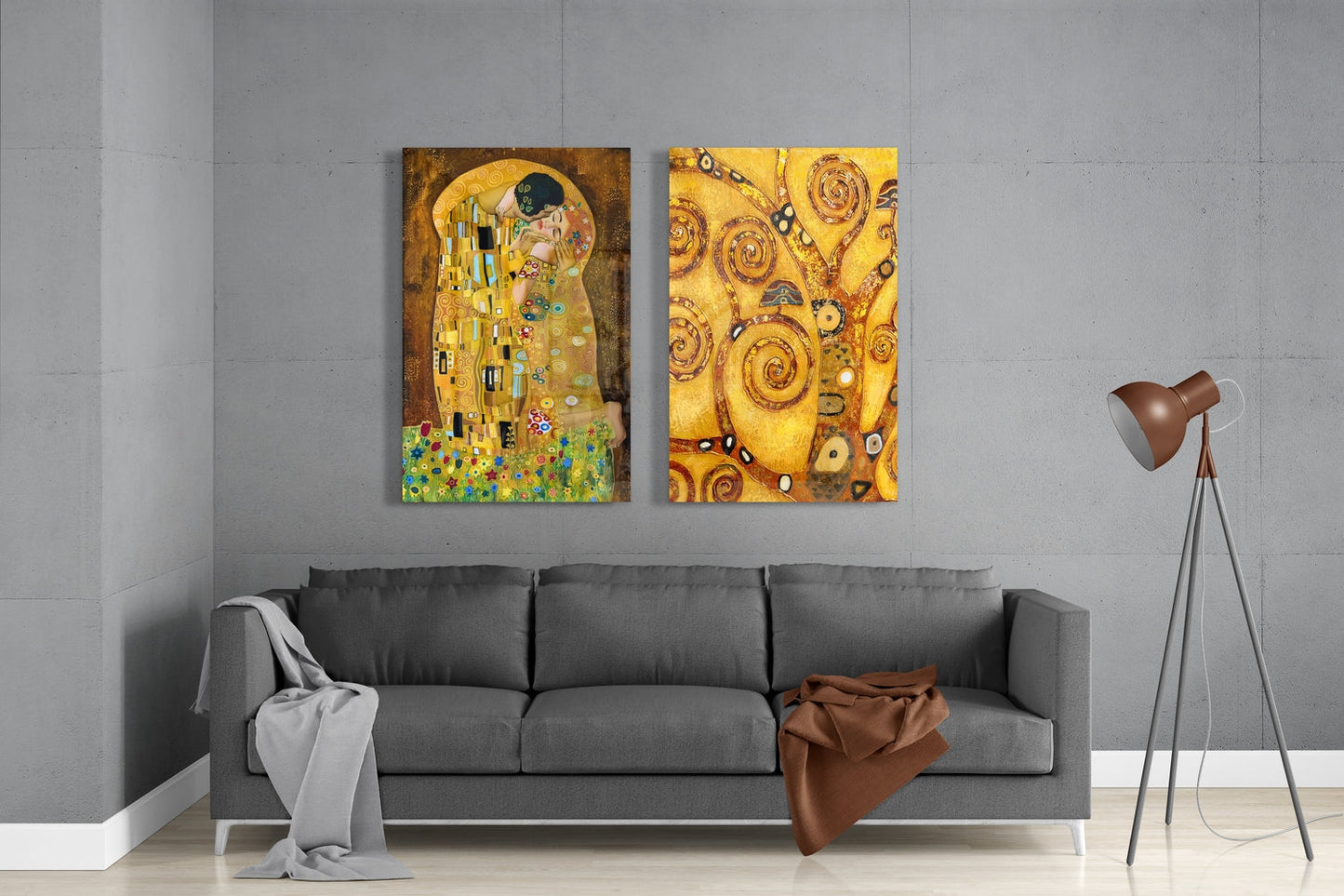 Klimt 2 Parçalı Kombin Cam Tablo