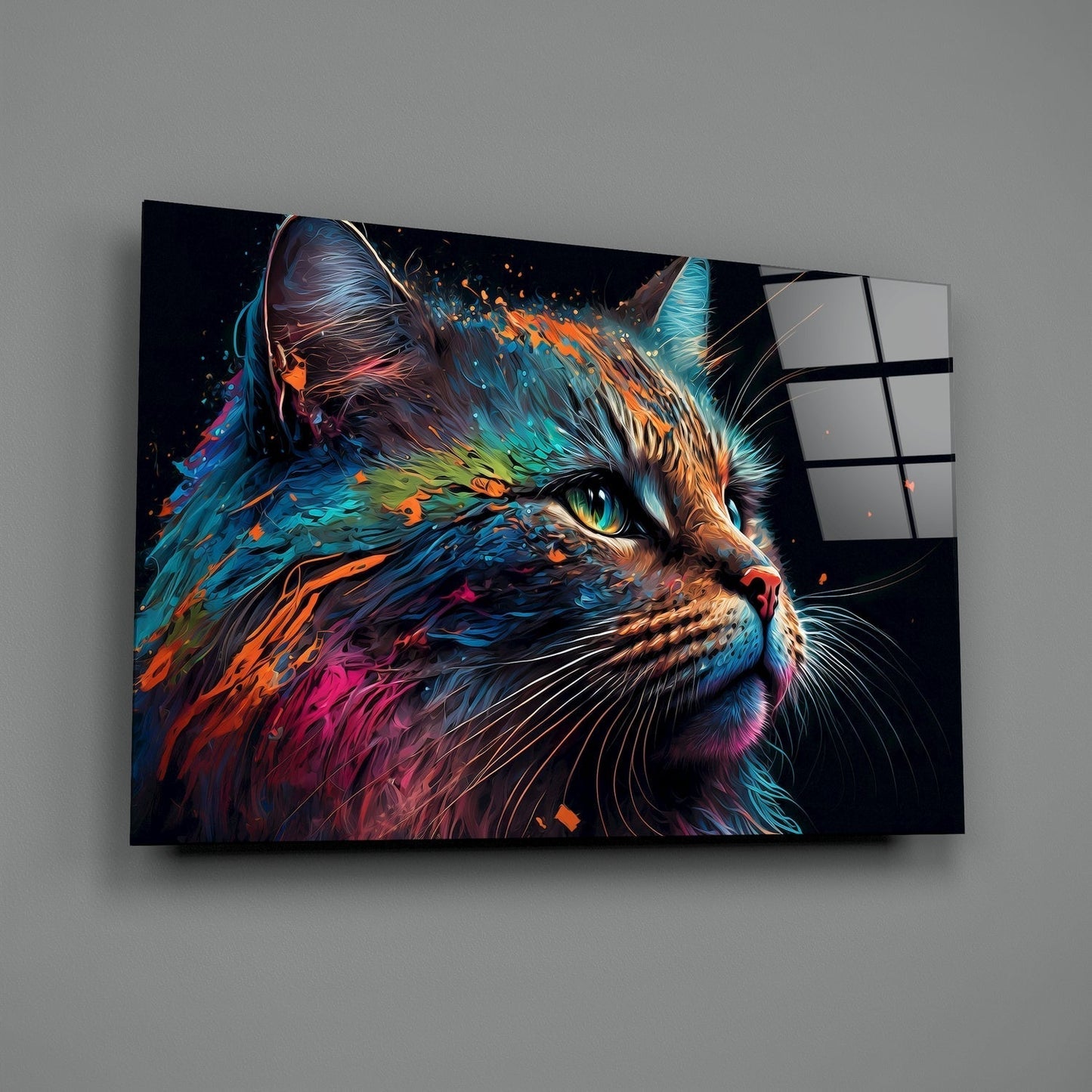 Colorful Cat Glass Wall Art || Designers Collection