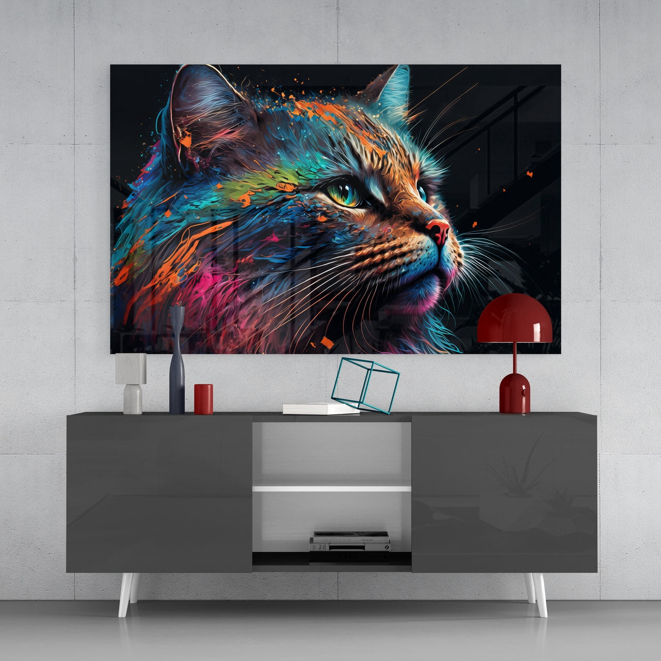 Colorful Cat Glass Wall Art || Designers Collection