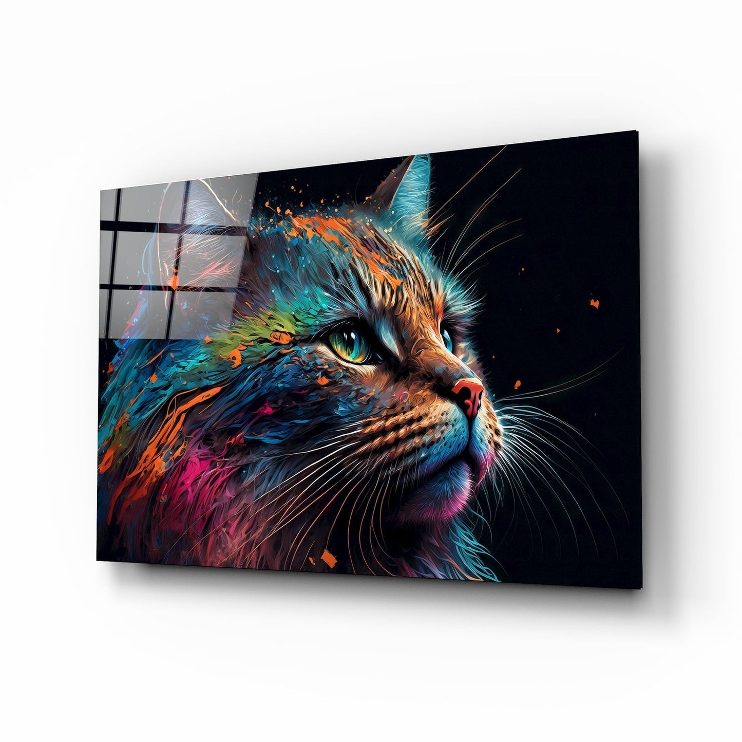 Colorful Cat Glass Wall Art || Designers Collection