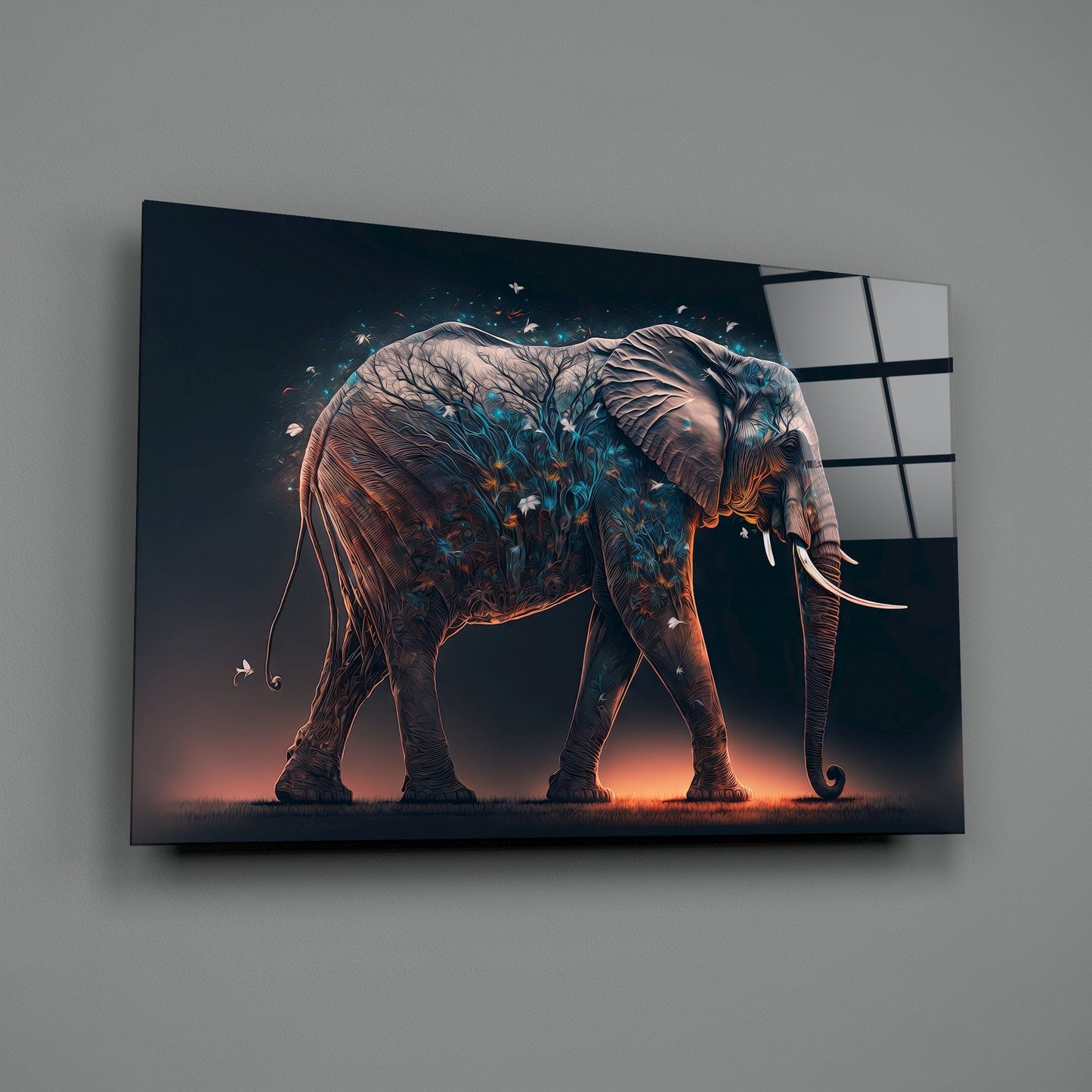 Glory of an Elephant Glass Wall Art || Designers Collection