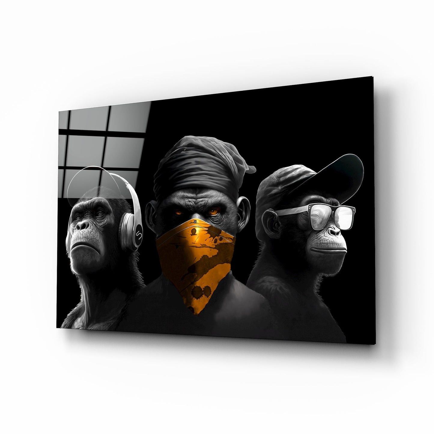 3 Wise Monkeys Chrome Edition Glass Wall Art || Designers Collection