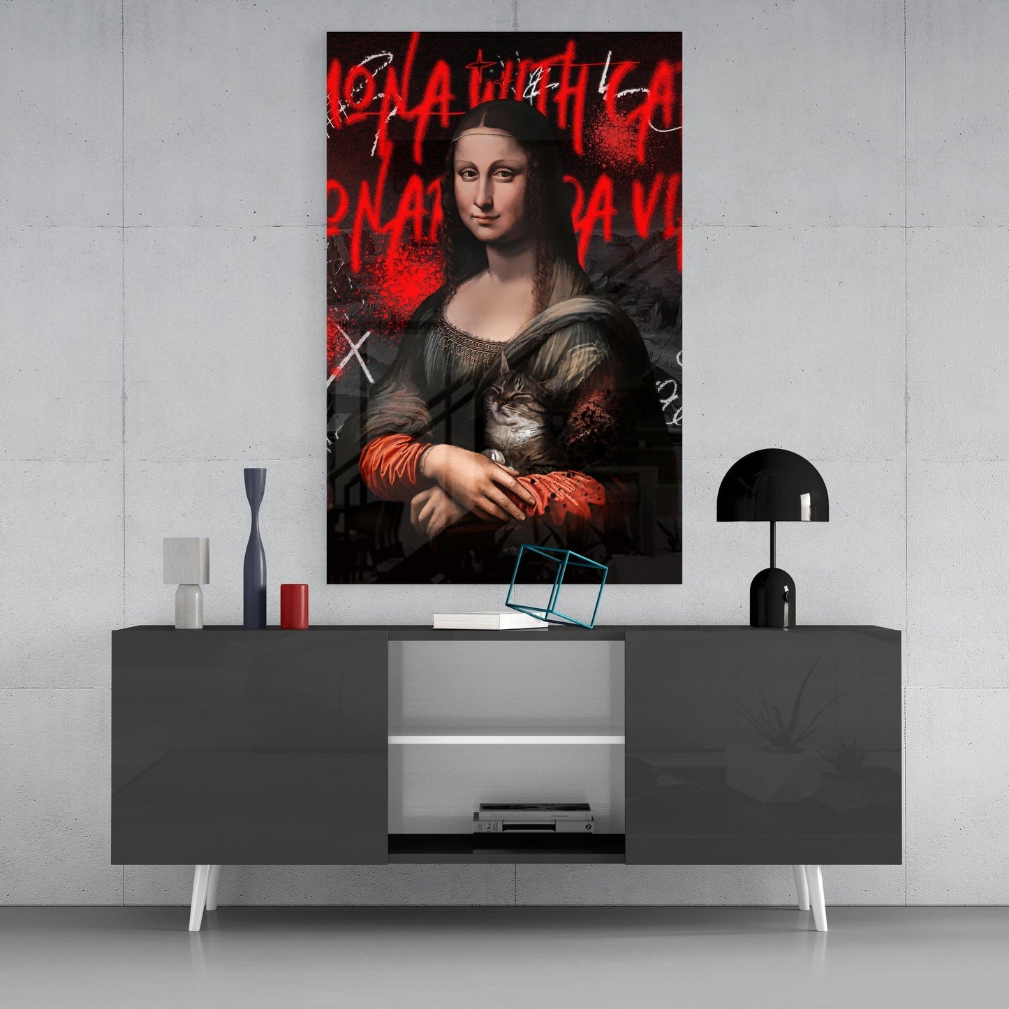 Mona Lisa, The Cat Lover Glass Wall Art || Designers Collection