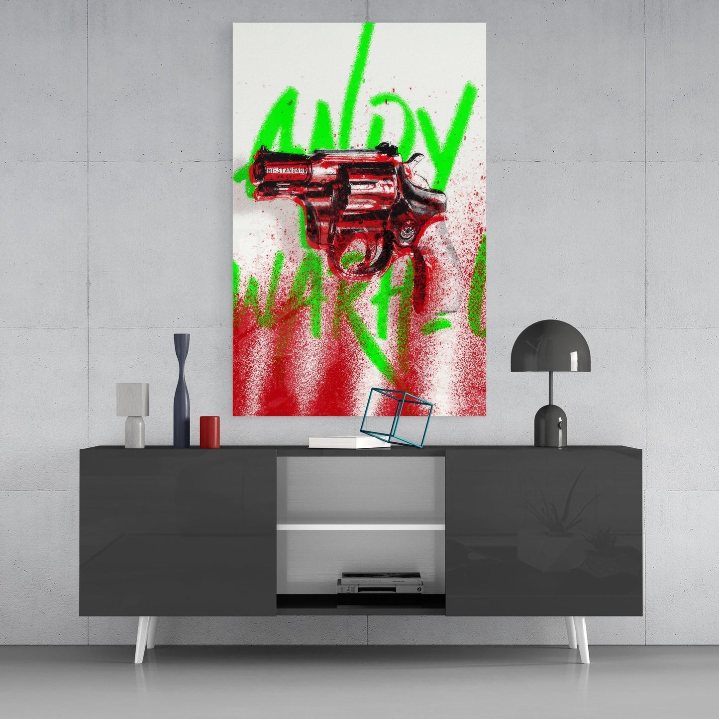 Andy Warhol and Gun Glass Wall Art || Designers Collection