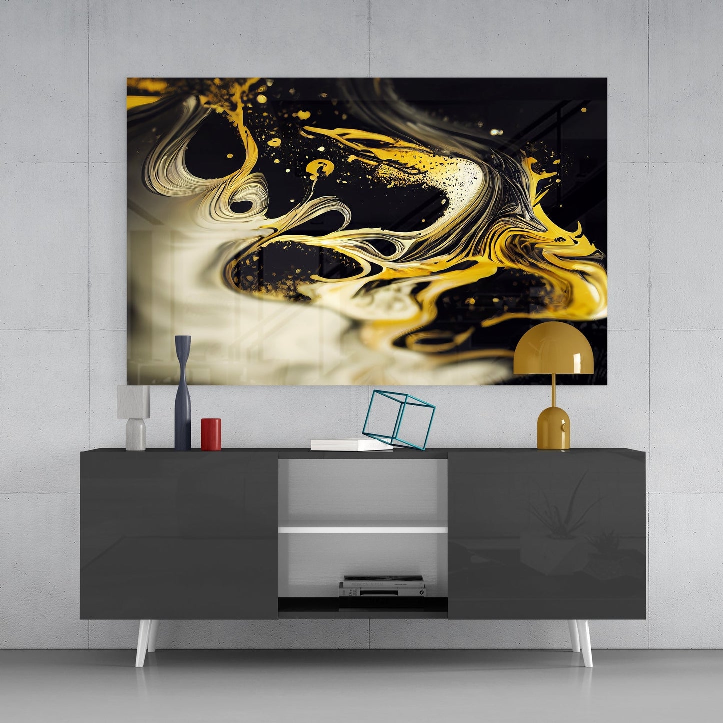 Golden Splash Glass Wall Art || Designers Collection