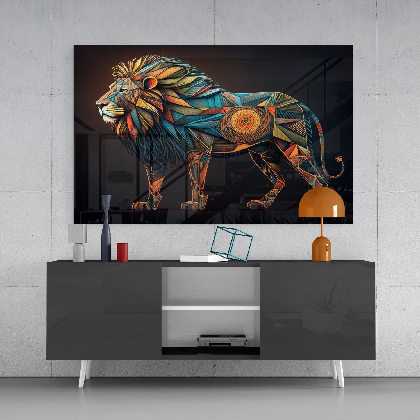 Lion Glass Wall Art || Designers Collection