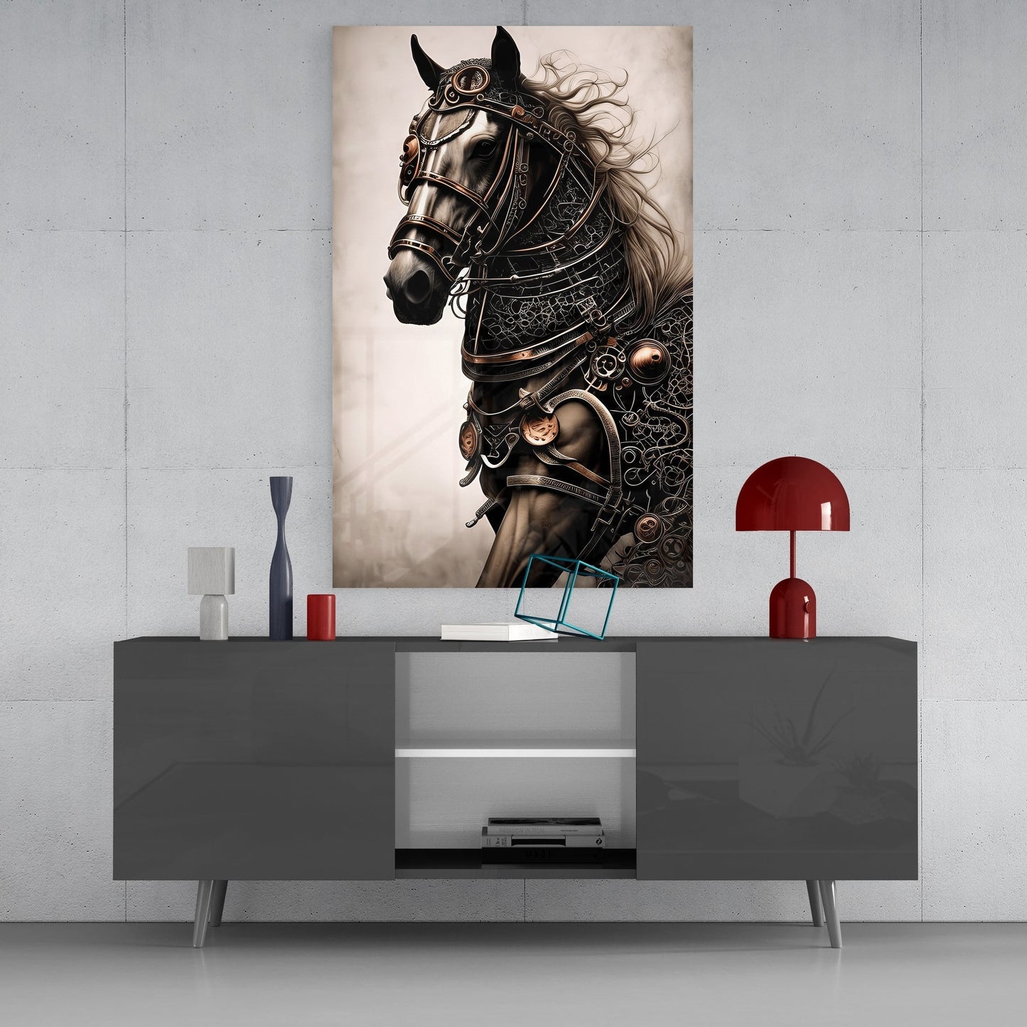 Warrior's Horse Glass Wall Art || Designer's Collection