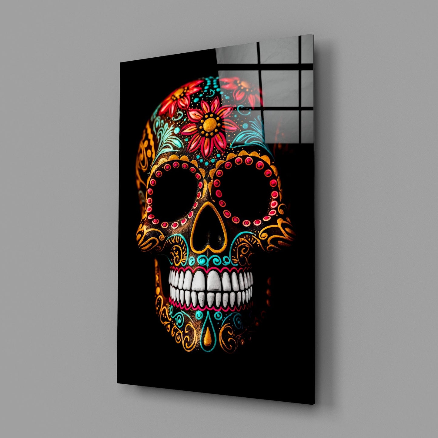 Flowery Skull Glass Wall Art || Designer's Collection