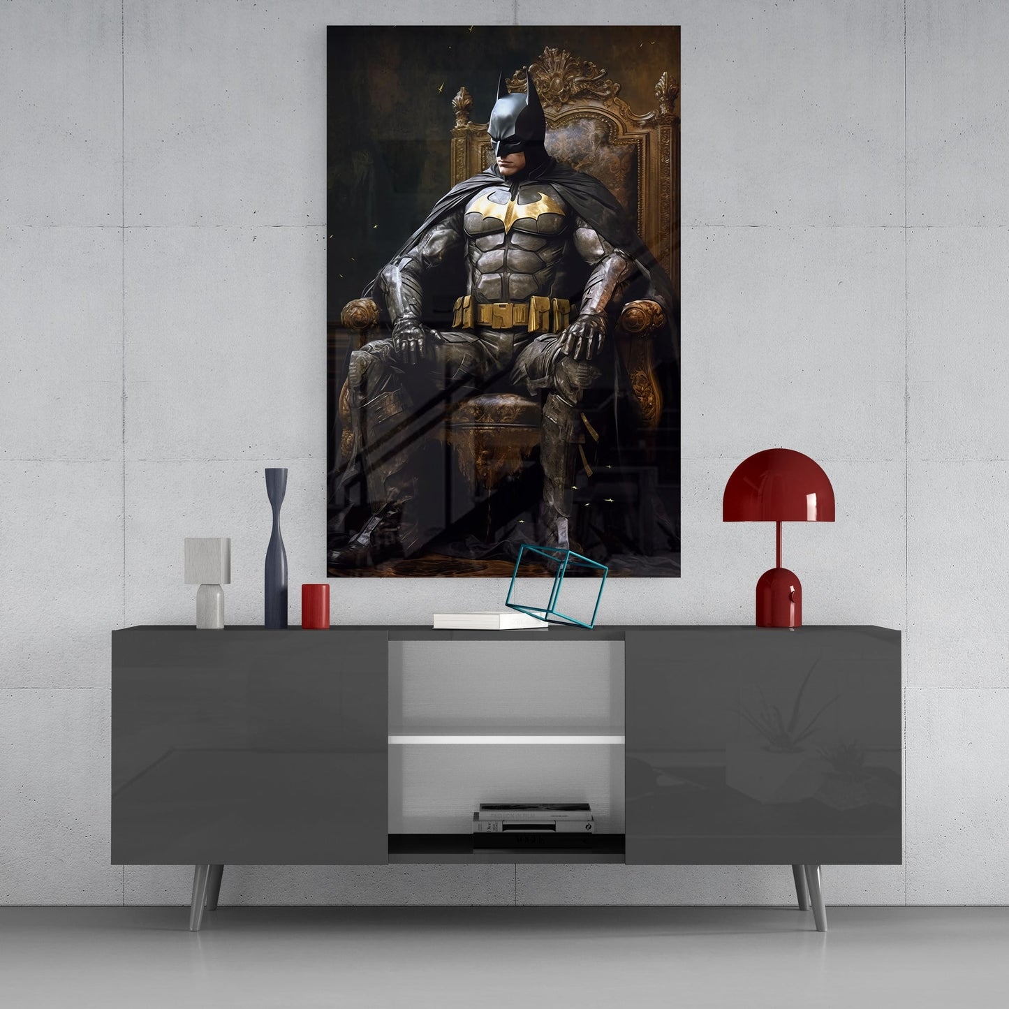 Batman in the Throne Glass Wall Art || Designer's Collection
