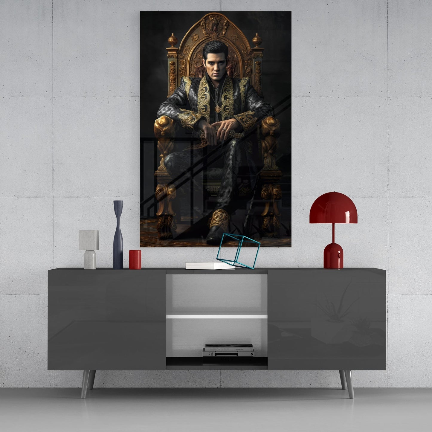 Elvis Presley in the Throne Glass Wall Art || Designer's Collection