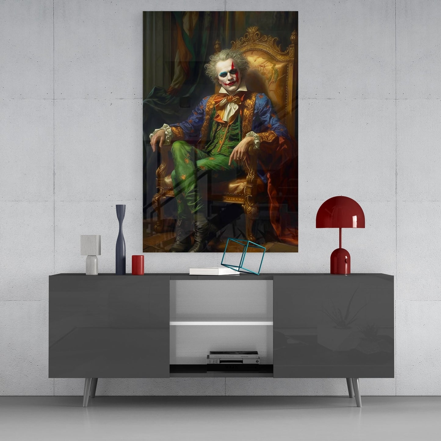 Clown and the Throne Glass Wall Art || Designer's Collection