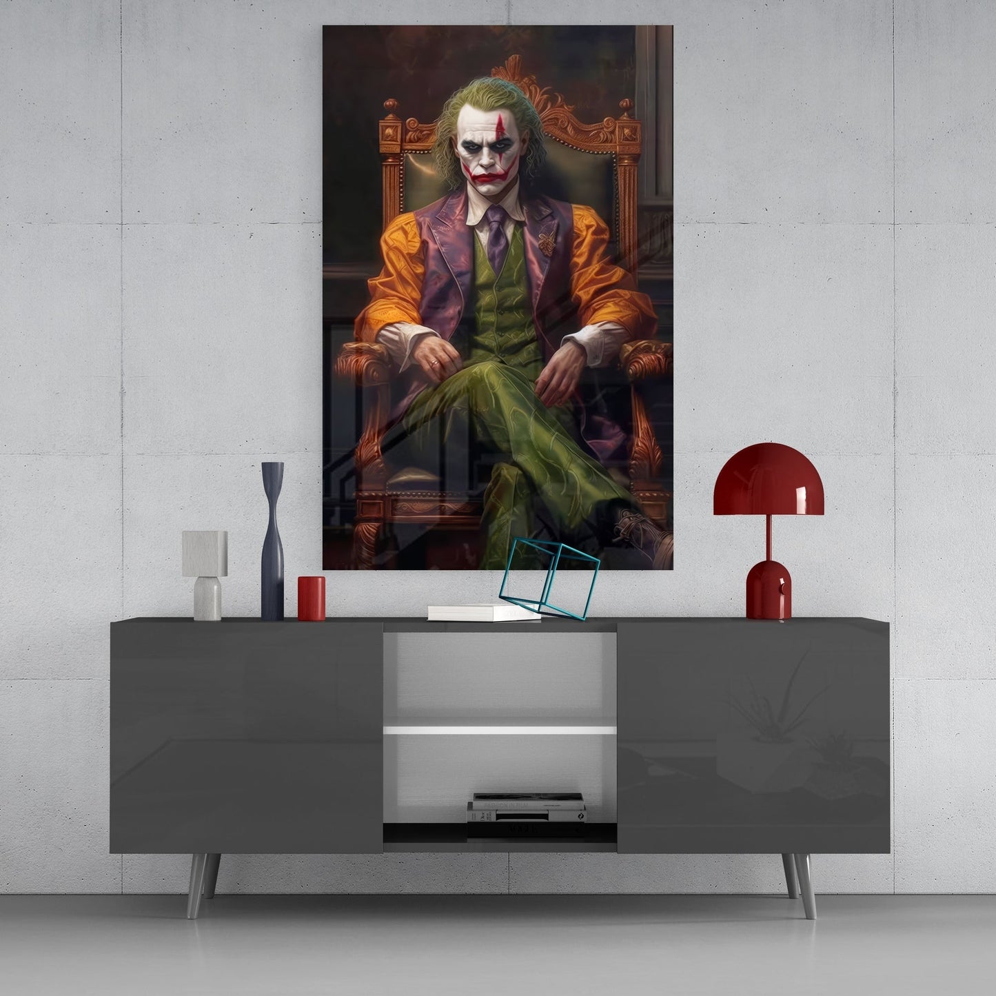 Joker in the Throne Glass Wall Art || Designer's Collection