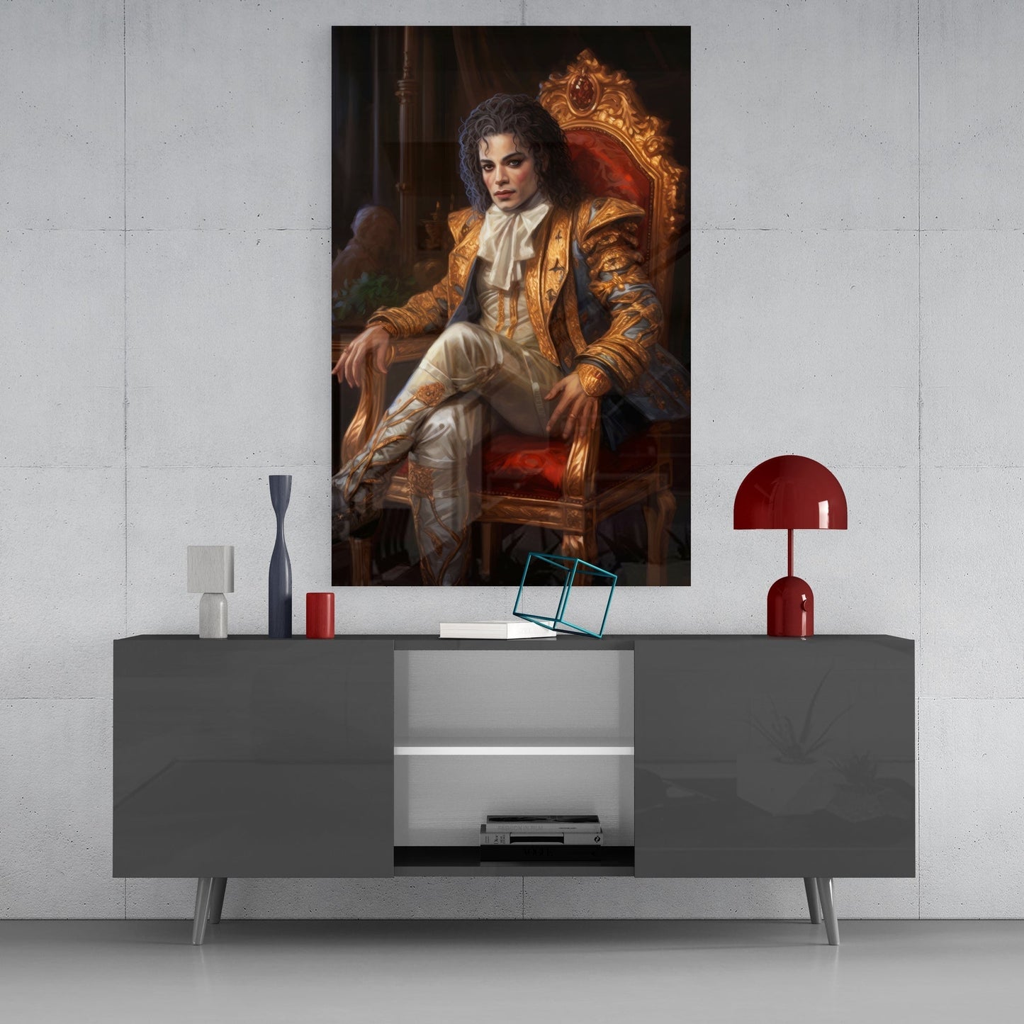 Michael Jackson in the Throne Glass Wall Art || Designer's Collection