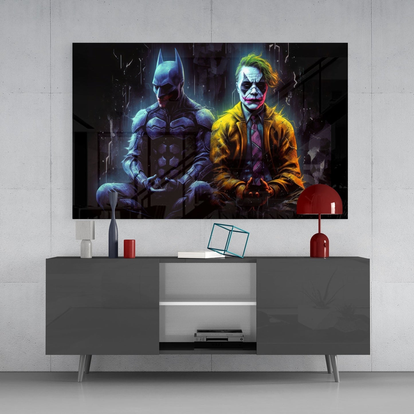 Batman and Joker Making Peace Glass Wall Art || Designer's Collection