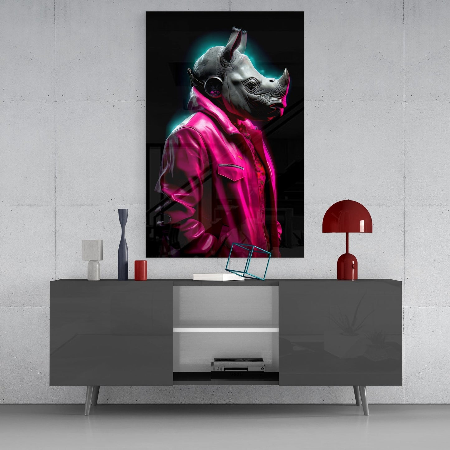 Rhino in Style Glass Wall Art || Designer's Collection