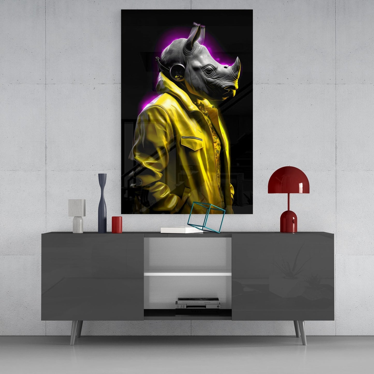 Rhino in Style Glass Wall Art || Designer's Collection