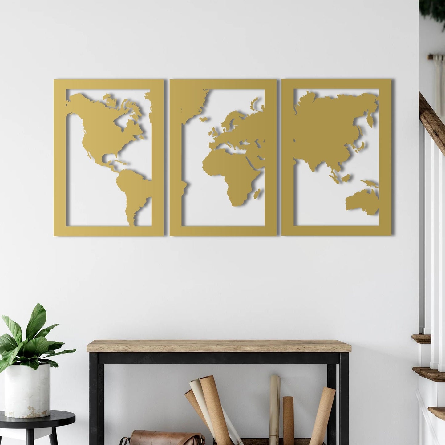 Three-Piece World Map – Metal Painting