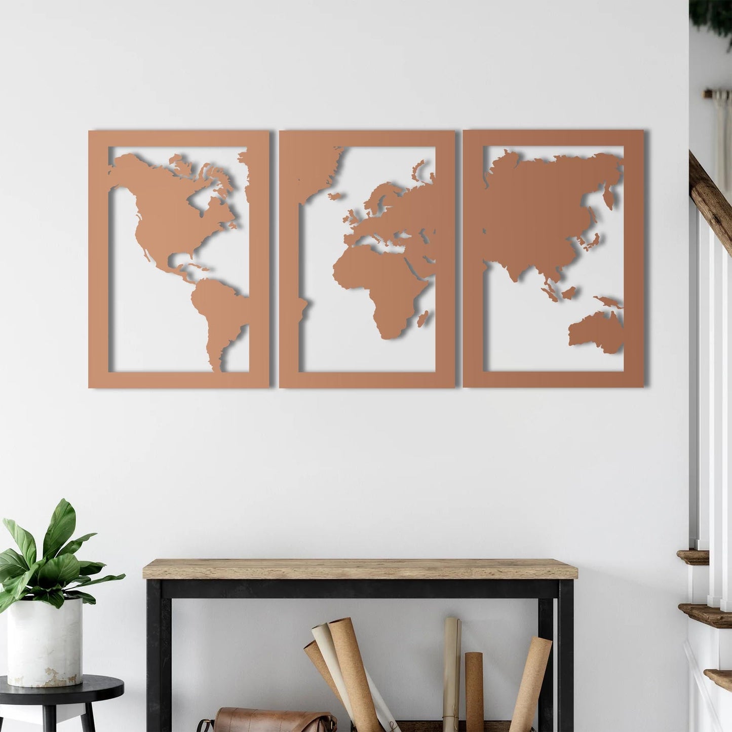 Three-Piece World Map – Metal Painting