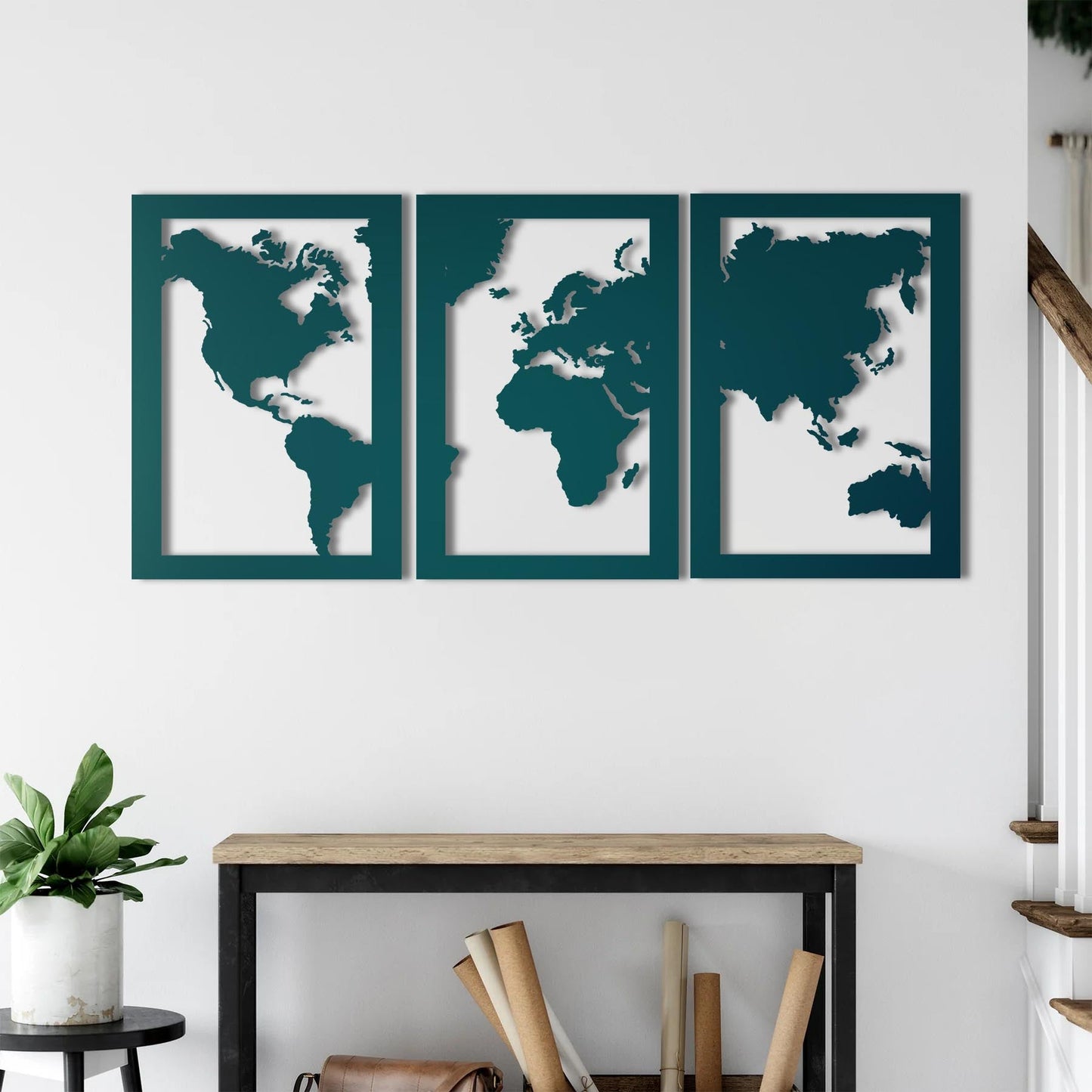 Three-Piece World Map – Metal Painting