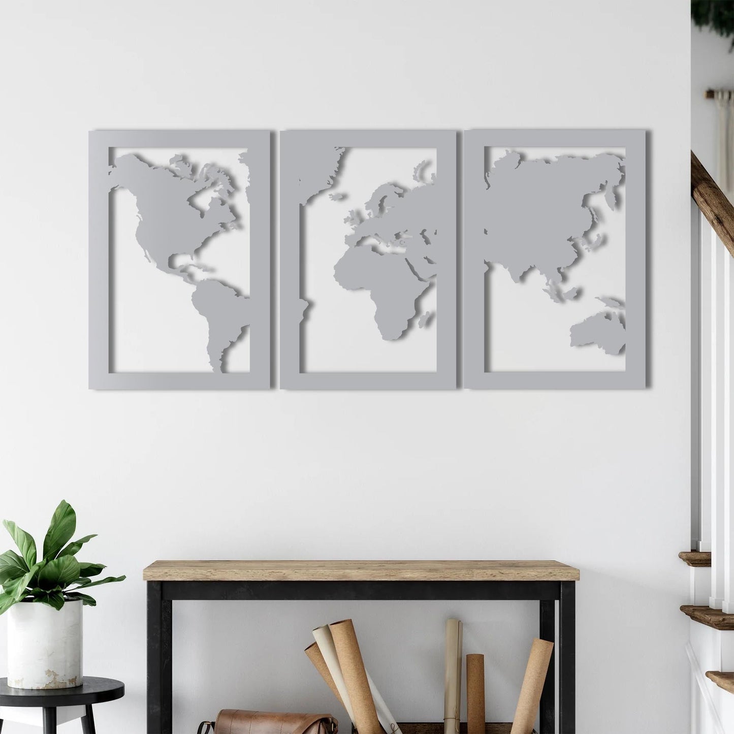 Three-Piece World Map – Metal Painting