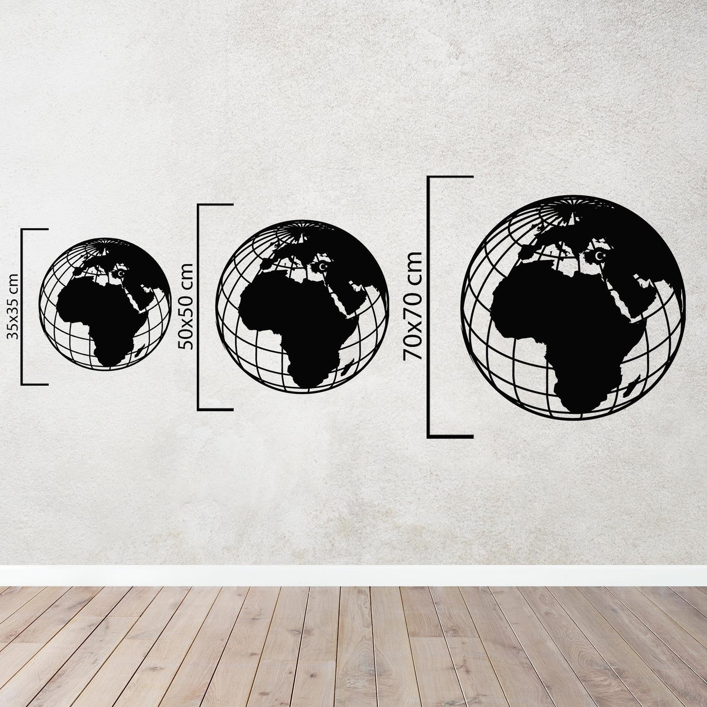 Triple Global World Map – Metal Sheet