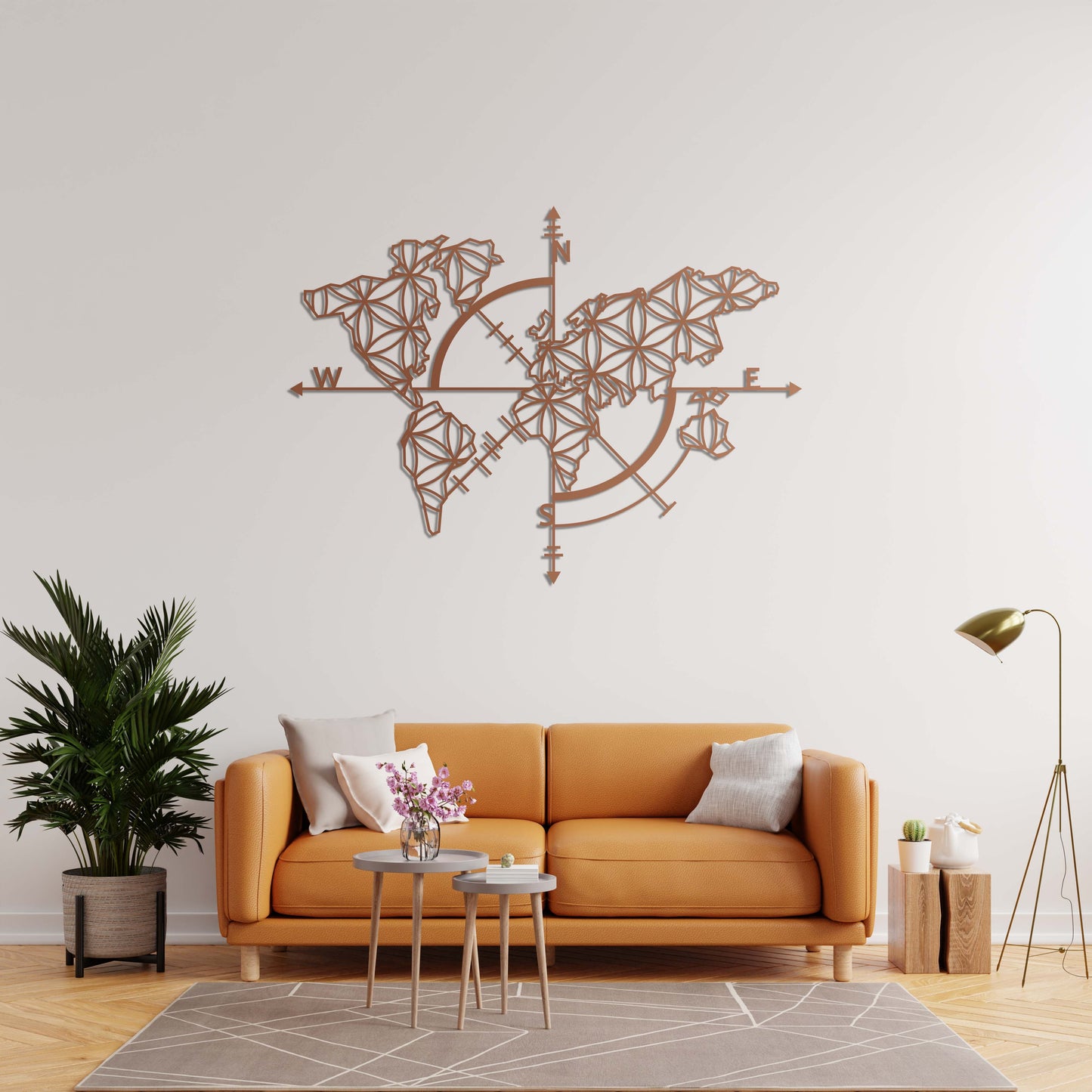 Compass and Geometric World Map – Metal Table
