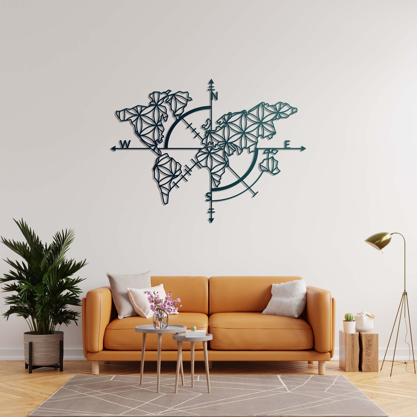 Compass and Geometric World Map – Metal Table