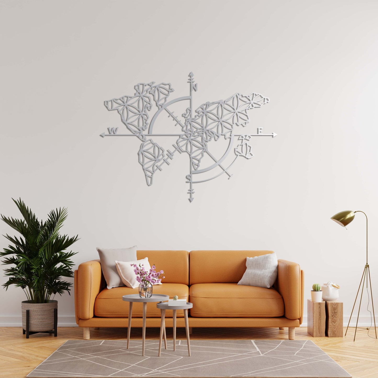 Compass and Geometric World Map – Metal Table
