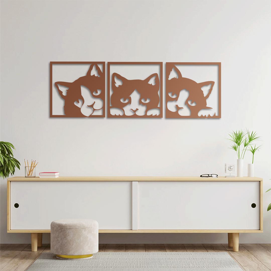 Geometrik Kedi Trio Metal Tablo