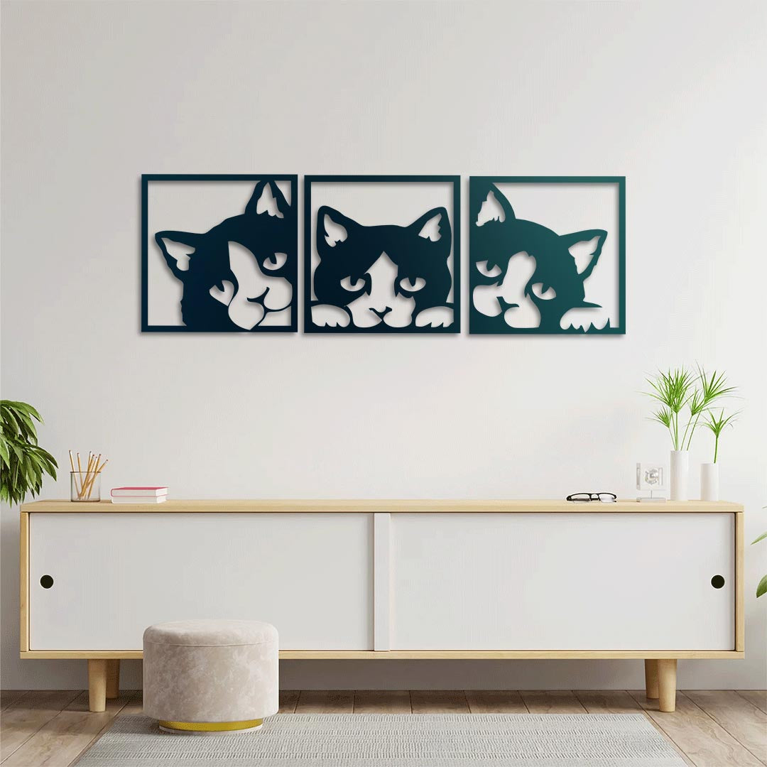 Geometrik Kedi Trio Metal Tablo