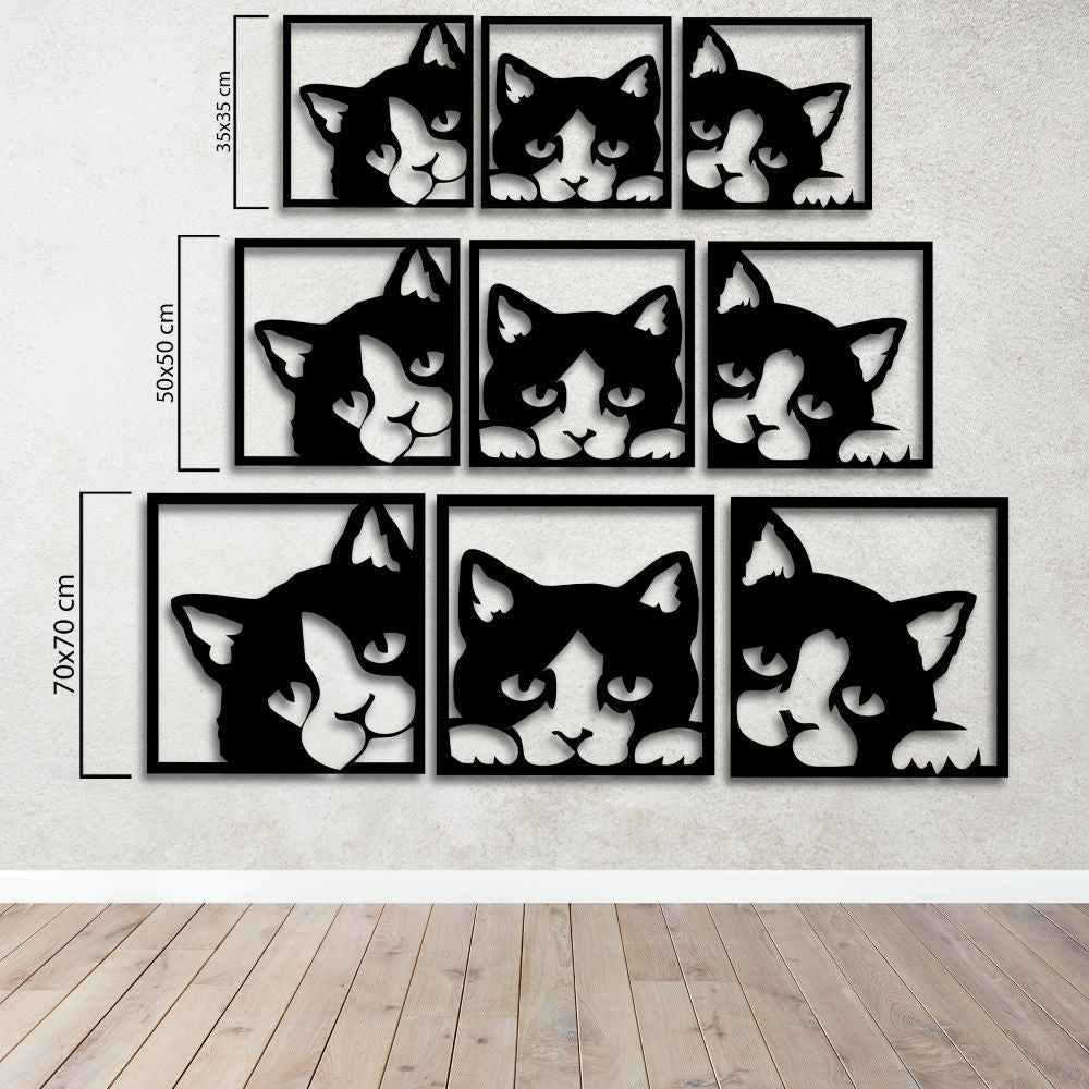 Geometrik Kedi Trio Metal Tablo