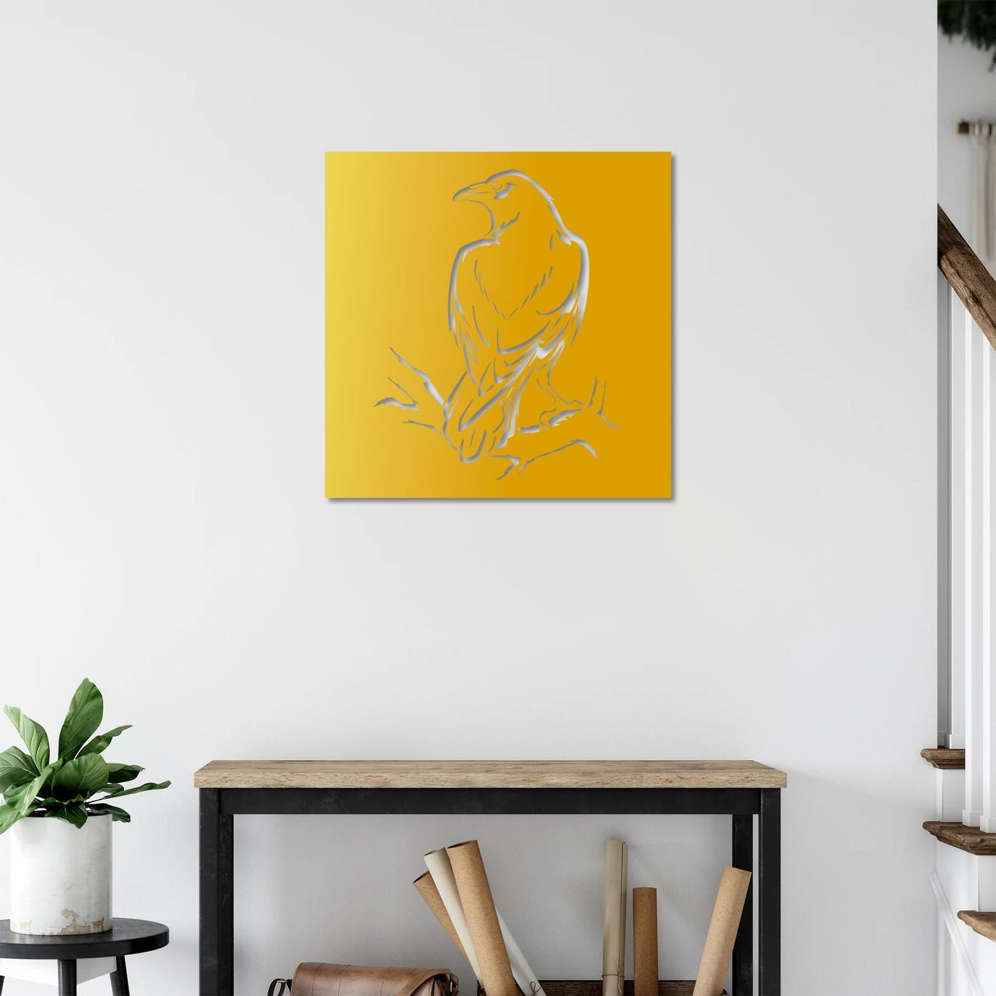 Mysterious Crow Metal Painting