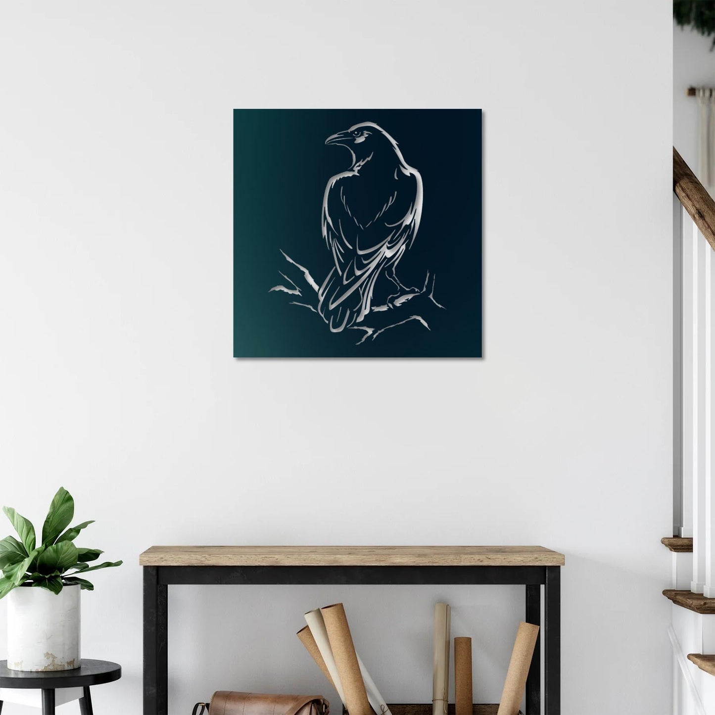 Mysterious Crow Metal Painting